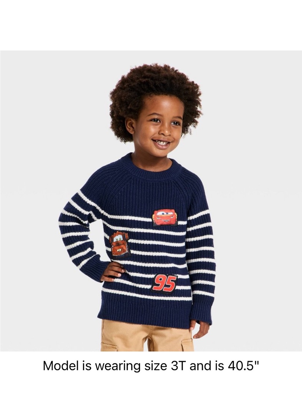 Disney Navy and White Striped Kids Sweater with Lightning McQueen Patch